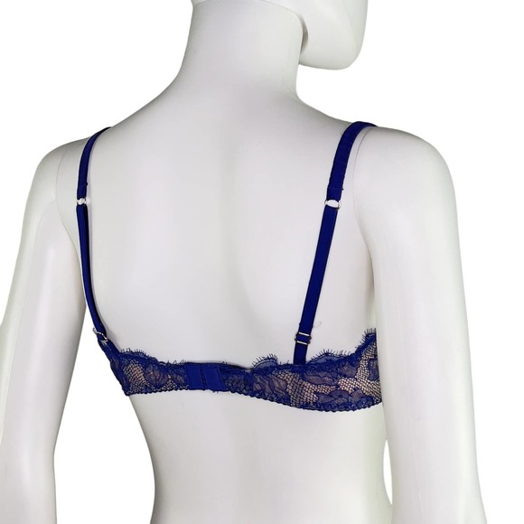 Fleur du Mal | 34DD Unlined Lace Underwire Balconette Bra | Blue - Picture 3 of 6